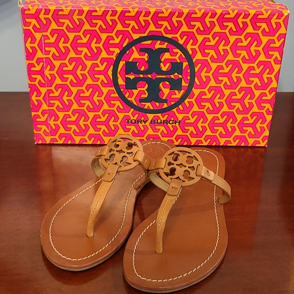Tan Tory Burch Mini Miller Sandals thongs